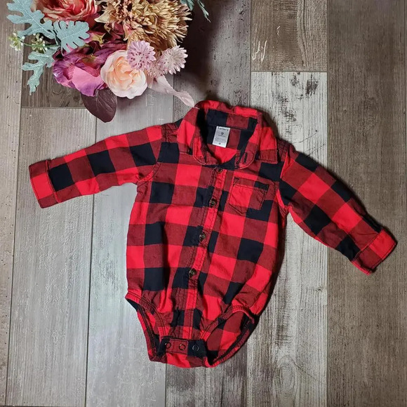 Carter's Size 9m Baby Boy Red and Black Buffalo Plaid Bodysuit NWOT - Picture 5 of 10